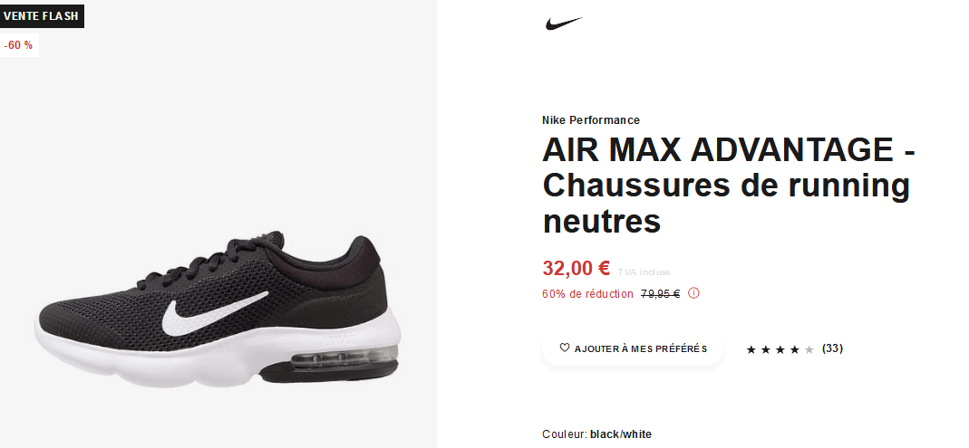 Nike Performance AIR MAX ADVANTAGE   Chaussures de running neutres   black white   ZALANDO.FR.png