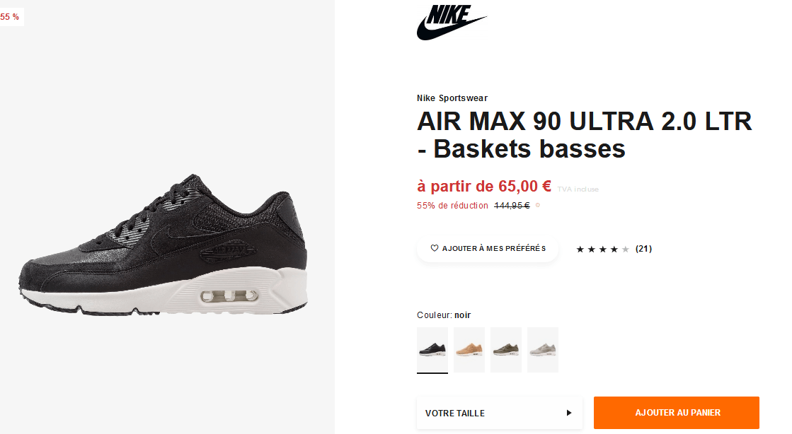 Nike Sportswear AIR MAX 90 ULTRA 2.0 LTR   Baskets basses   black summit white   ZALANDO.FR.png