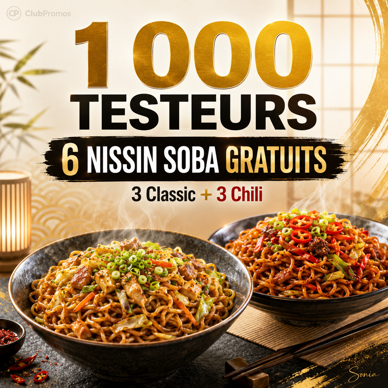 Test gratuit Nissin Soba avec 1 000 testeurs recherchés et 6 sachets gratuits par sélectionné, 3 Classic et 3 Chili