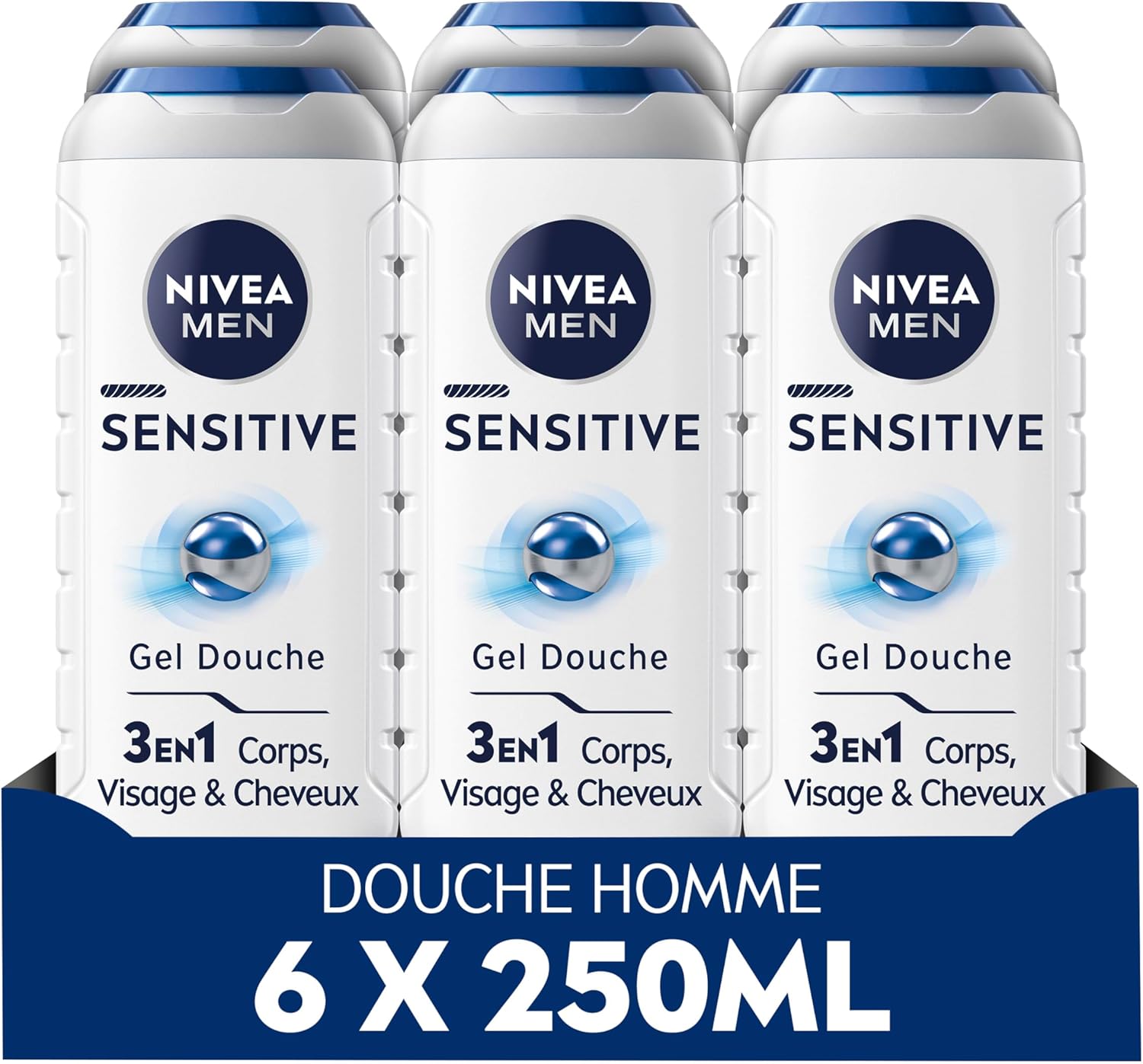  Bon plan Amazon – NIVEA MEN Gel Douche Sensitive 3-en-1 (lot 6x250 ml), soin lavant homme enrichi en extrait de bambou, nettoyant doux pour corps, visage et cheveux, idéal peaux sensibles, flacon recyclé – réduction -31%.