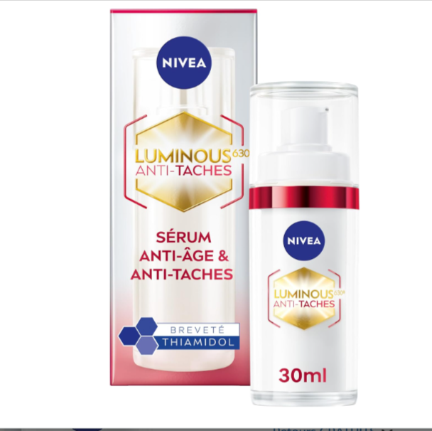 Sérum visage anti-taches NIVEA Luminous 630 avec Thiamidol breveté et acide hyaluronique – efficace contre les taches pigmentaires et rides – 30 ml pour peaux sensibles – bon plan Amazon