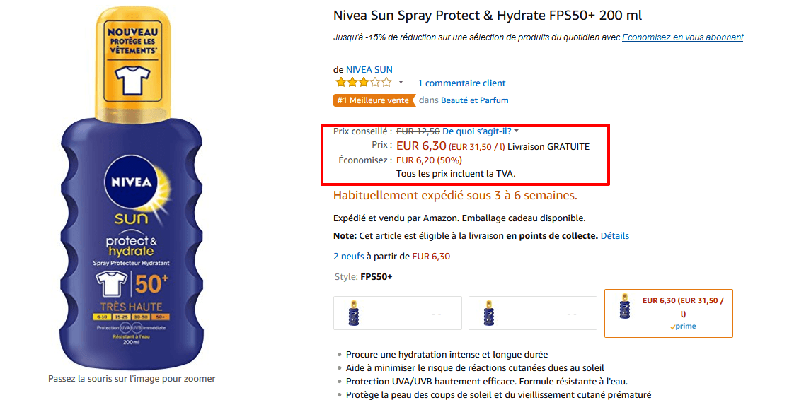 Nivea Sun Spray Protect Hydrate FPS50 200 ml Amazon.fr Beauté et Parfum.png Nivea Sun Spray Protect Hydrate FPS50 200 ml Amazon.fr Beauté et Parfum.png
