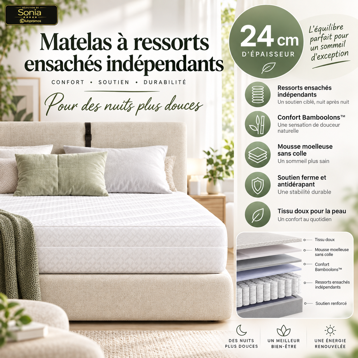 Matelas hybride Novilla à ressorts ensachés en promotion dès 67,47 euros sur Amazon
