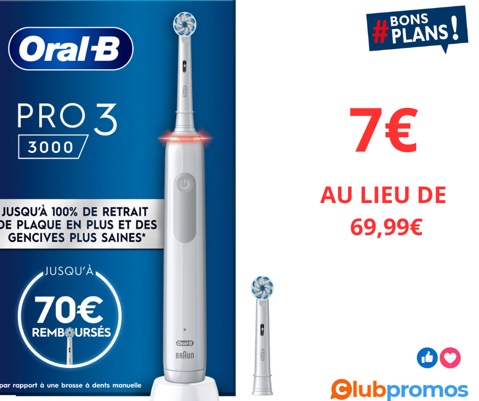 Oral-B Pro 3 à -90% ! Brosse à Dents Électrique à 7€ au lieu de 69,99€ chez Carrefour (via Car...png