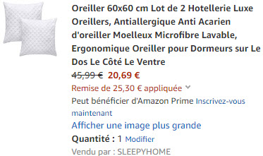 Oreiller 60x60 cm Lot de 2 Hotellerie Luxe Oreillers.Reduc.20.69.jpg