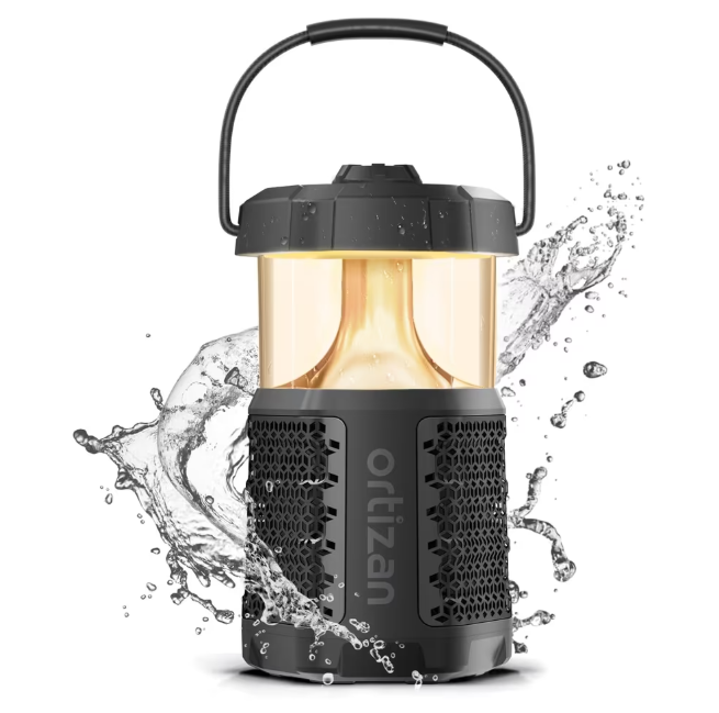 Enceinte Ortizan X13 Bluetooth 30 W étanche IPX7 avec lampe 230 lm (2000 K/2700 K), stéréo 60 W, Broadcast+ 5,8 GHz, autonomie 24 h, powerbank 9600 mAh, usage maison et extérieur.