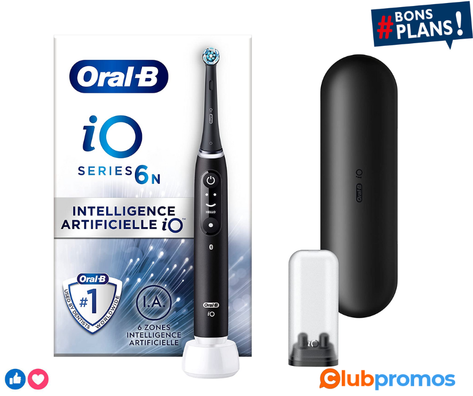 osse à dents électrique Oral B IO 6N - Noir, 2 Brossettes, 1 Étui De Voyage .png
