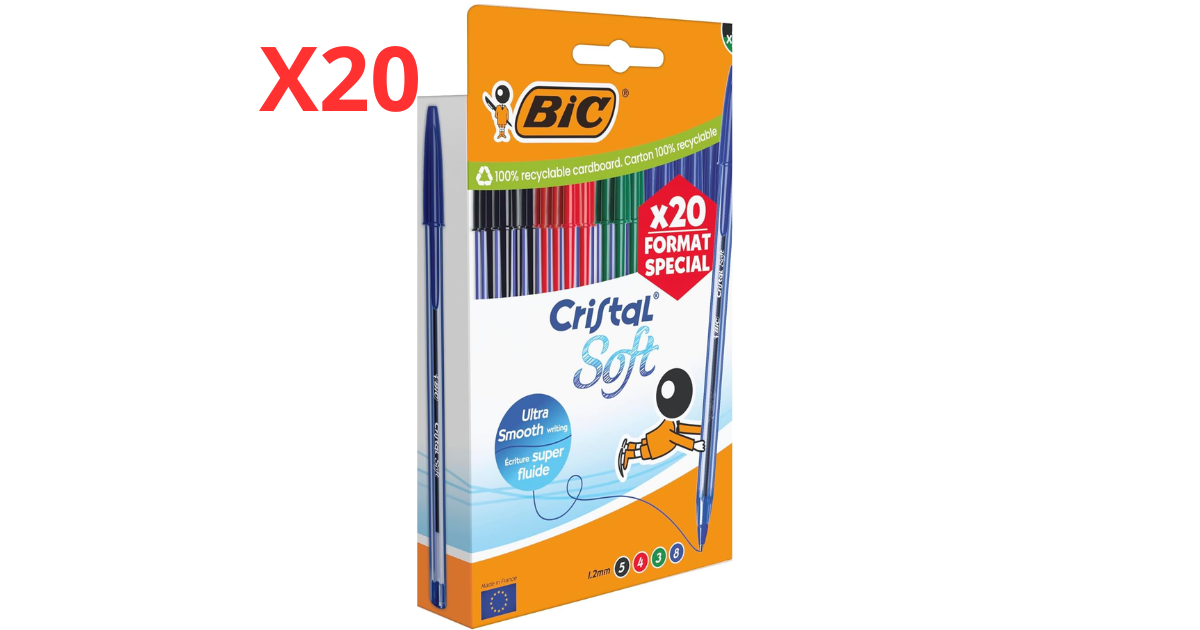 Pack de 20 stylos-bille BIC Cristal Soft – 5,68€ chez Amazon.png