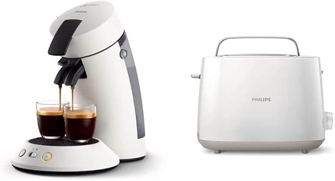 Pack Philips Senseo Original Plus + Grille-Pain Daily Collection – Machine à café + grille-pain 2 fentes – Blanc – avec réglages intensité et dorage