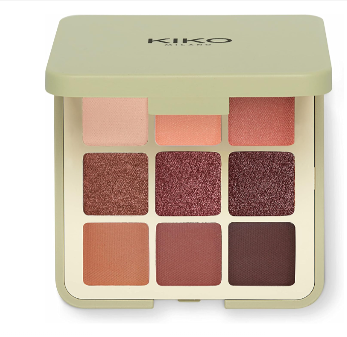Palette yeux KIKO Green Me 102 – 9 ombres naturelles, finition mate, nacrée et métallisée, vegan, enrichie en huiles, bon plan maquillage
