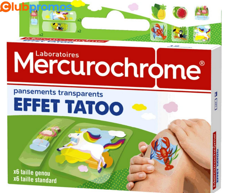 Pansements transparents effet tatoo - 12 unités Mercurochrome .png