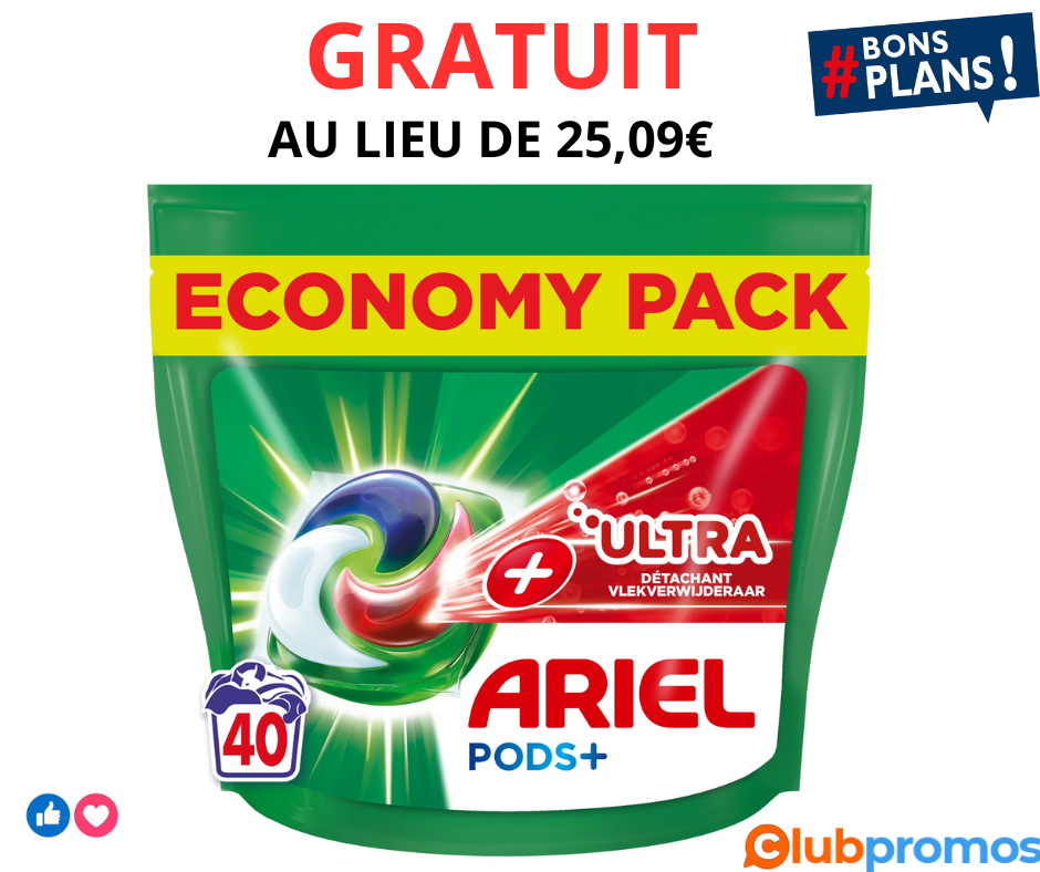 Paquet de lessive Ariel Pods+ - 40 capsules, Différentes variétés ( OPTIMISATION COURSE CARREF...png