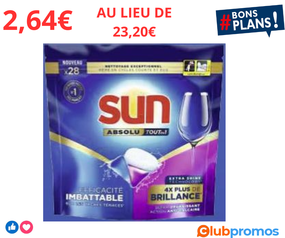 paquets de 28 tablettes lave-vaisselle SUN Caps absolu tout-en-un (Via 18,56€ sur Carte Fidéli...png