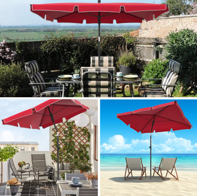 Parasol rectangulaire Vounot inclinable 200x125cm avec protection UV et housse de transport – idéal jardin, balcon ou plage.