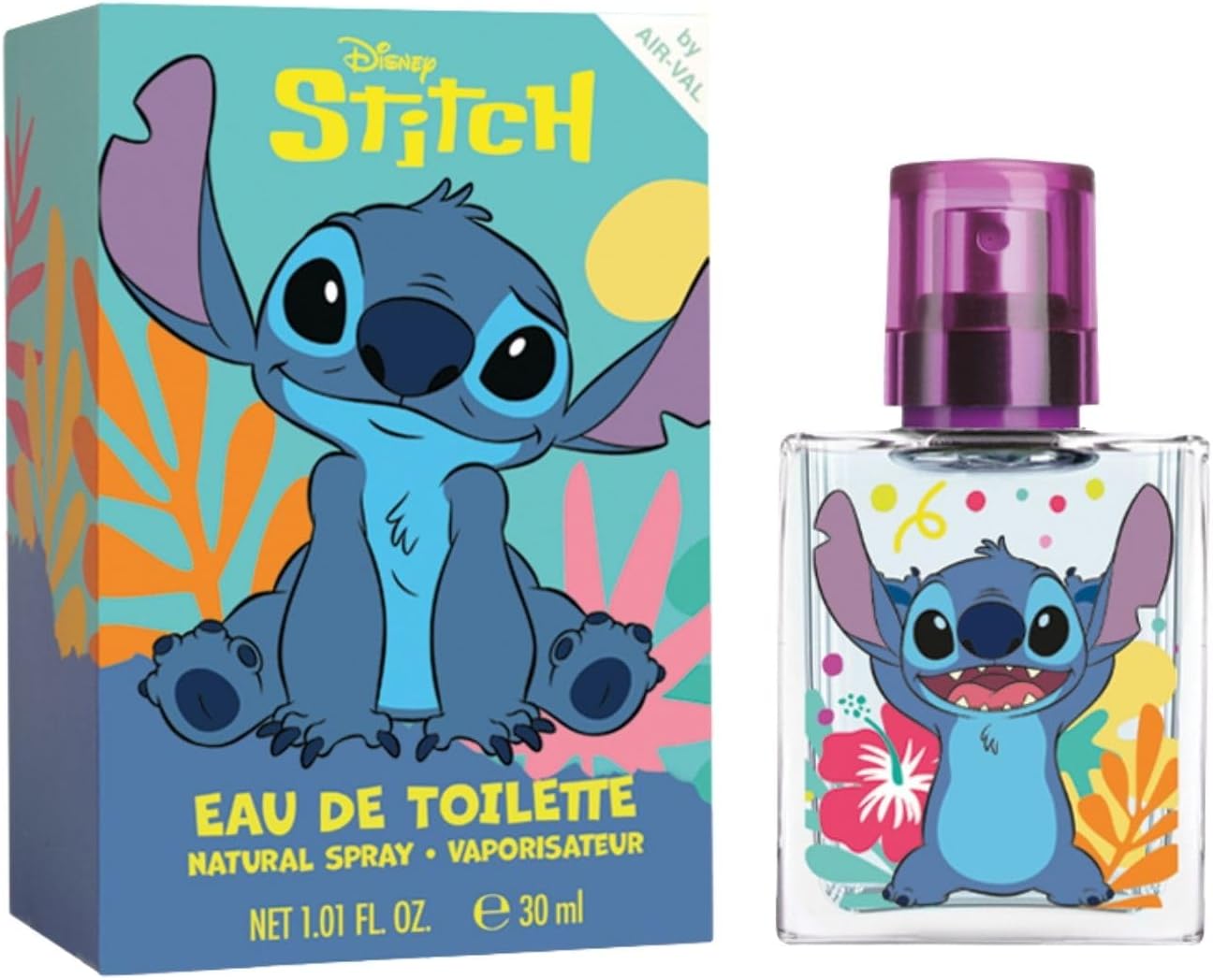 Eau de toilette enfant Disney Stitch par Air Val – 30 ml – parfum jasmin, orange, citron, ambre et cèdre – produit sous licence – flacon compact et fun – petit prix Amazon