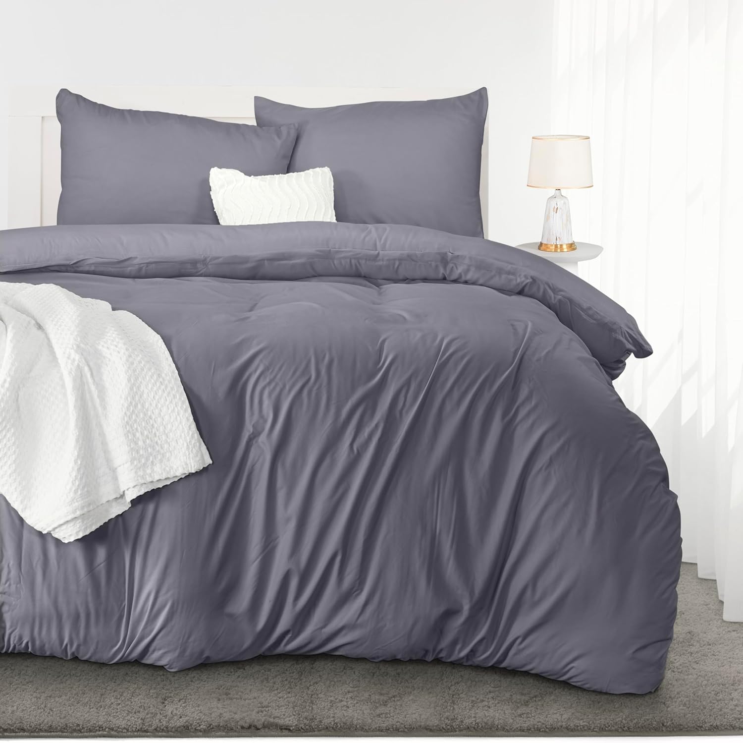 Parure housse de couette Utopia Bedding 220x240 avec taies 65x65 – gris – microfibre douce infroissable – promo Amazon – housse lit 2 places avec fermeture éclair