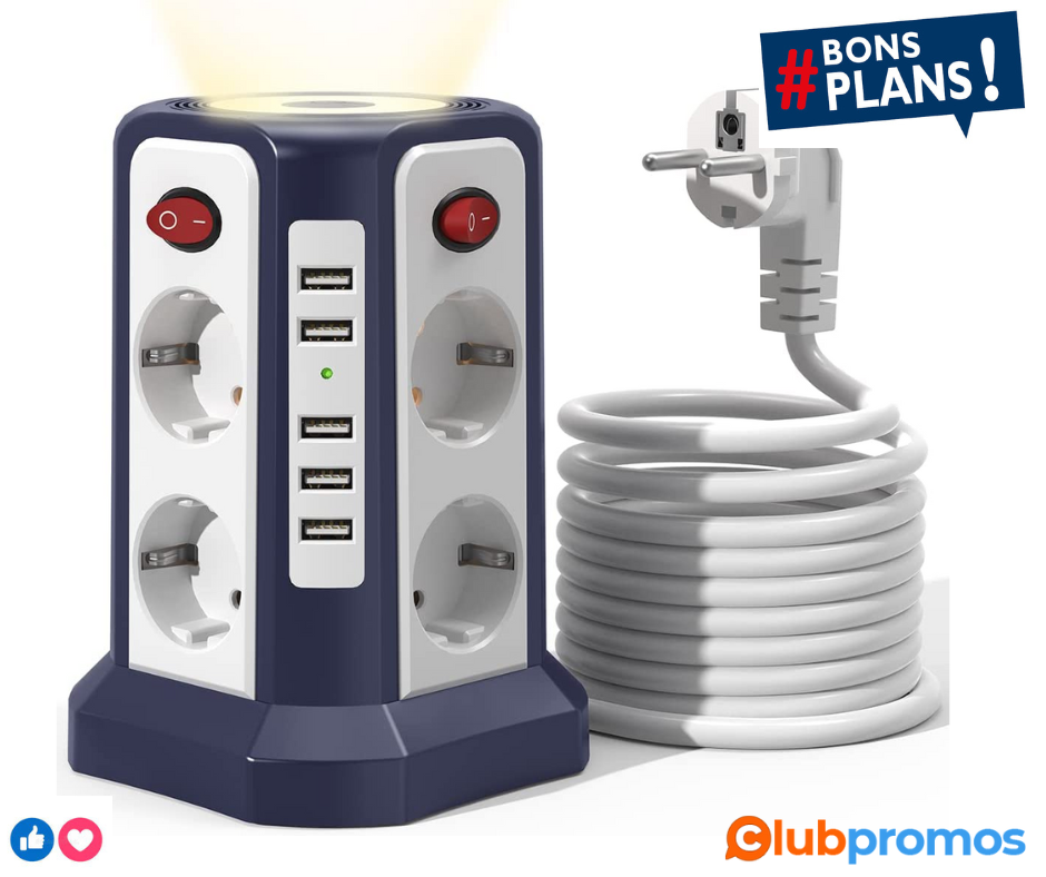 Passez la souris sur l'image pour zoomer STGAROT Bloc multiprises avec 5 Ports USB-A et 8 Pris...png