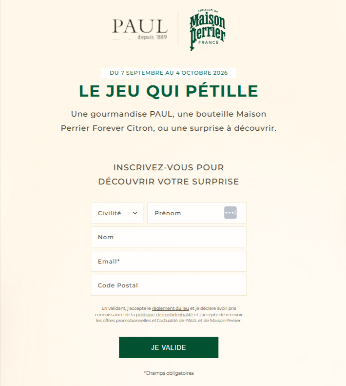 Jeu PAUL × Maison Perrier avec 25 000 produits à gagner jusqu’au 4 octobre 2026