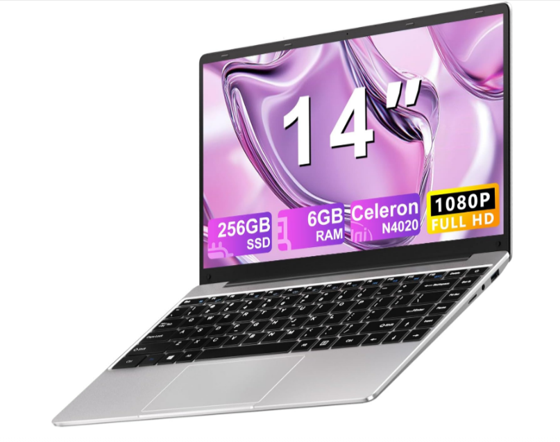  Ordinateur portable 14 pouces NOTODD, 6Go RAM + 256Go SSD, Windows 11, Celeron N4020, 189,49€