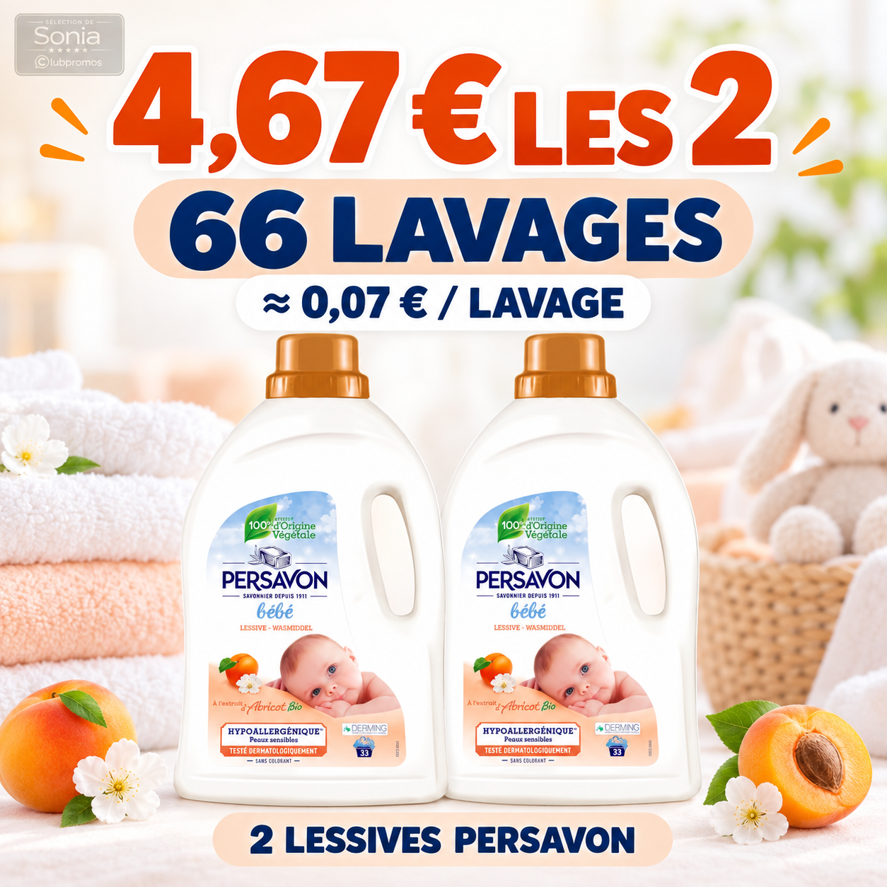 Deux lessives Persavon 33 lavages à 4,67 € chez Auchan soit environ 0,07 € le lavage