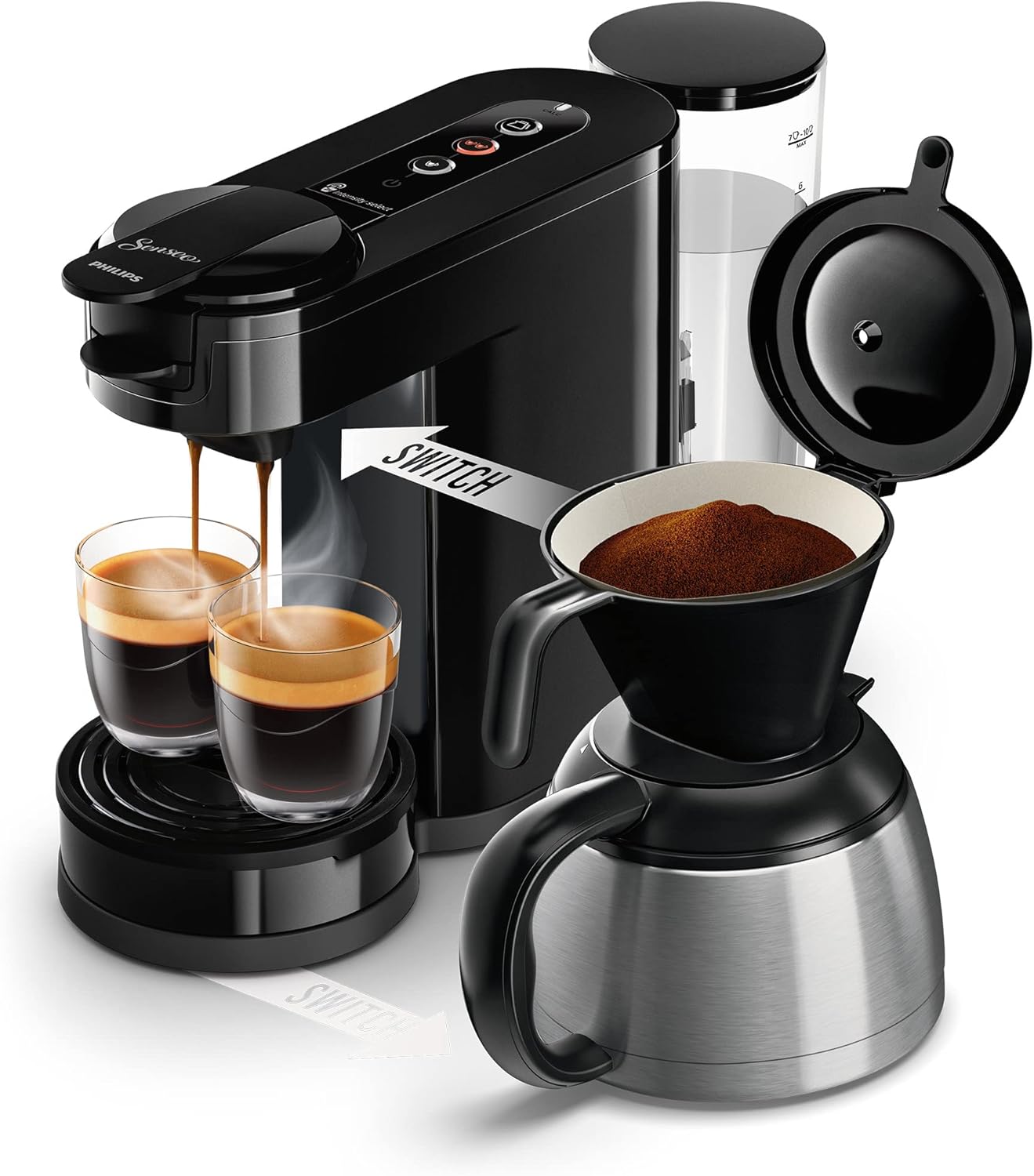 Machine à café Philips Senseo Switch HD6592/65 2 en 1 dosette et filtre, verseuse isotherme 7 tasses, bon plan Amazon