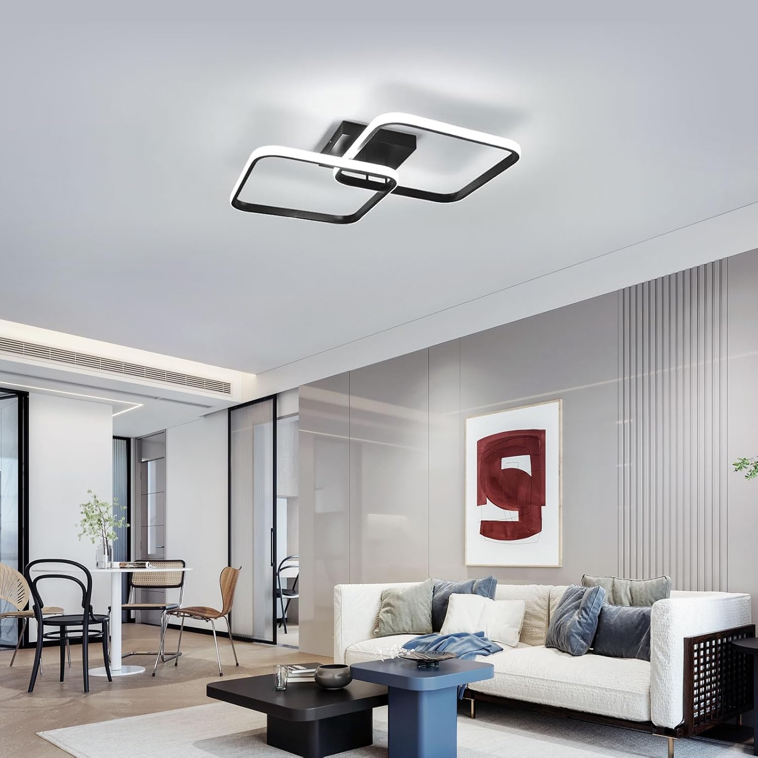 Plafonnier LED Osairous noir design à deux carrés superposés, 42W 4700 lm, lumière blanc froid 6500K, format 64 cm, luminaire moderne pour salon cuisine salle à manger, offre Amazon à 27,94€ Au lieu de 42,99€.