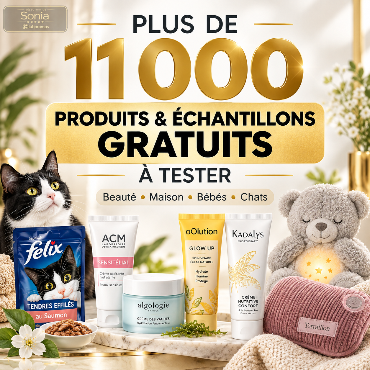 Plus de 11 000 produits et échantillons gratuits à tester en septembre 2026 avec FELIX, ACM Novophane, Cloud B, Algologie, oOlution et Kadalys