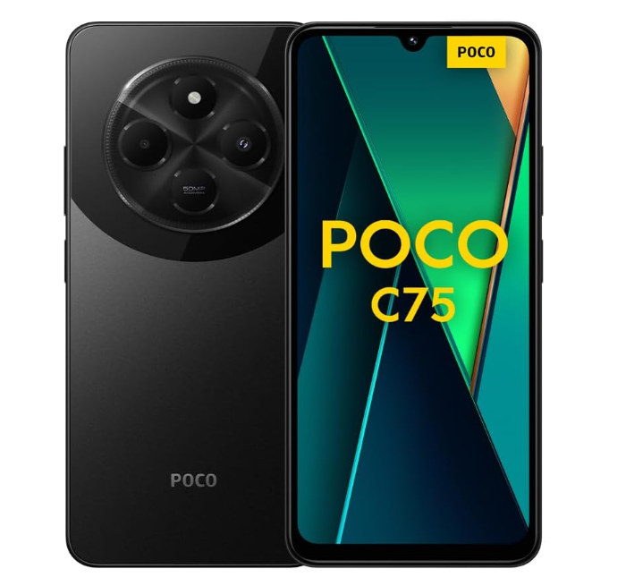  Smartphone POCO C75 Noir – Écran 6,88 pouces, 6 Go RAM, 128 Go stockage, Android, caméra 50 MP AI, batterie 5160 mAh – Version française avec 2 ans de garantie