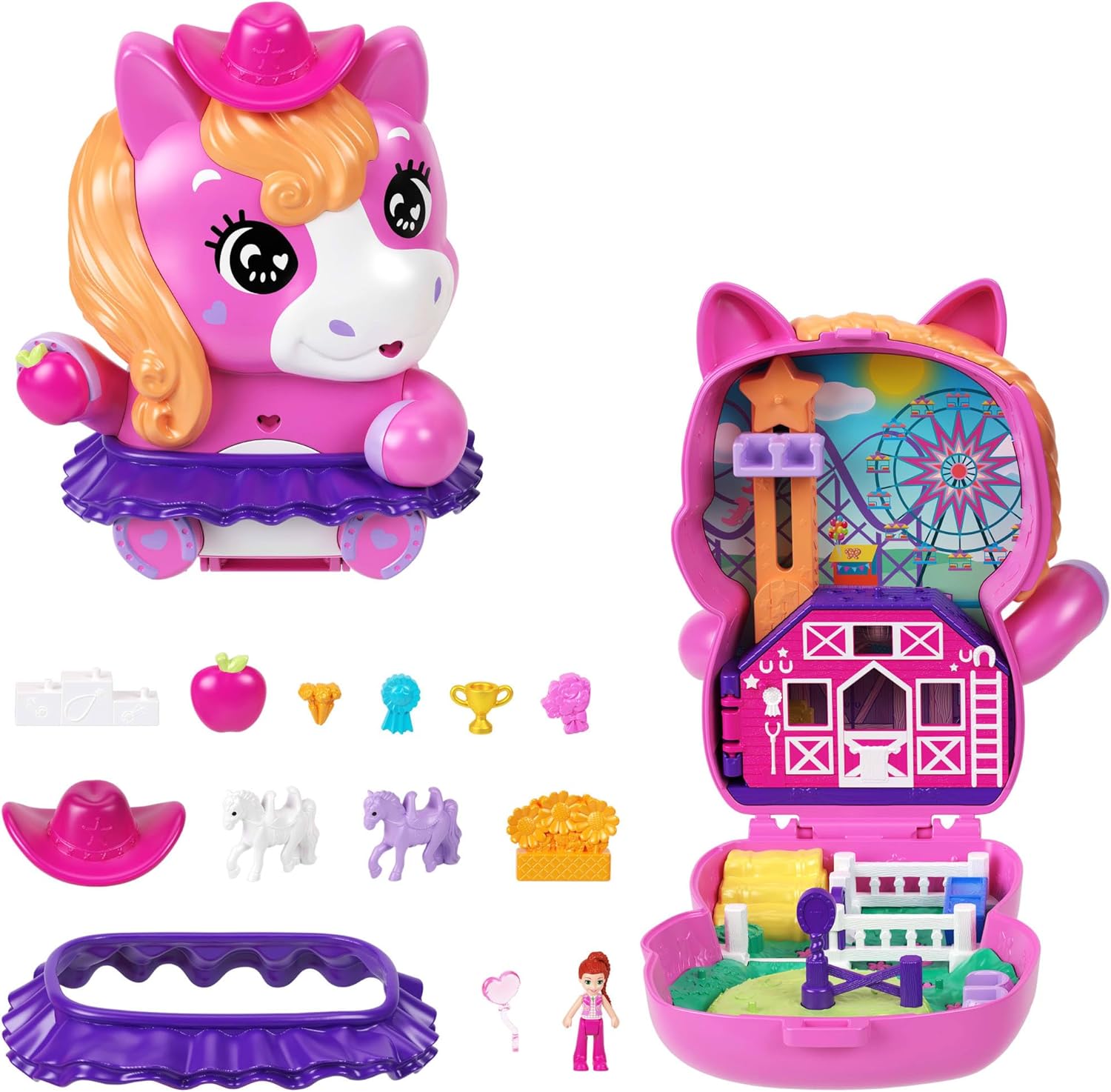 Coffret Polly Pocket Poney Rodéo avec 1 mini-figurine, 2 poneys, manège mobile et accessoires – Bon plan Amazon