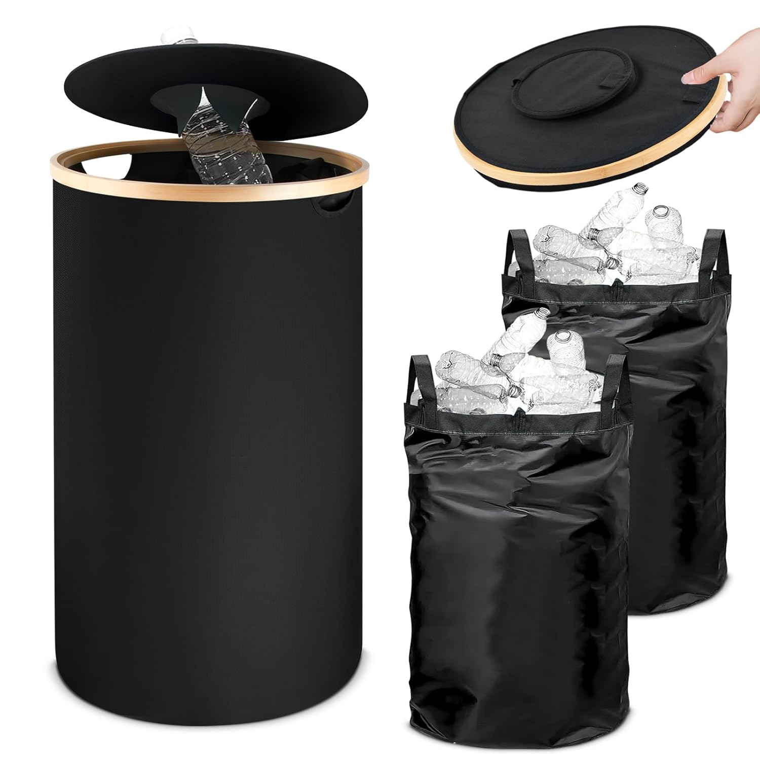 Bon plan Amazon poubelle tri sélectif 100L avec couvercle double couche, sacs amovibles, collecteur de bouteilles recyclage grande capacité noir