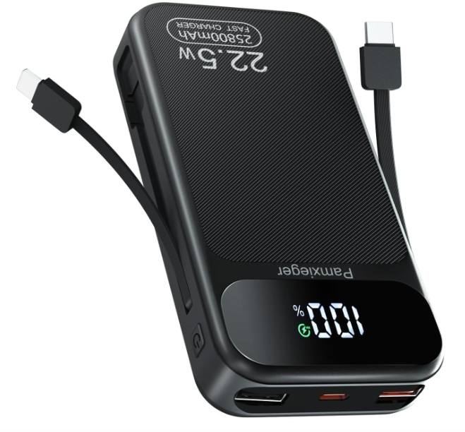 Power Bank 25800mAh avec affichage LCD, charge rapide PD 3.0, batterie externe portable.