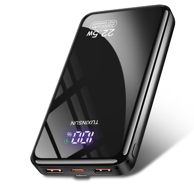 Batterie externe TUXINSUN Power Bank 20 000 mAh avec charge rapide PD 22,5W et écran LCD – 3 sorties USB, design compact pour voyage, smartphone, smartwatch
