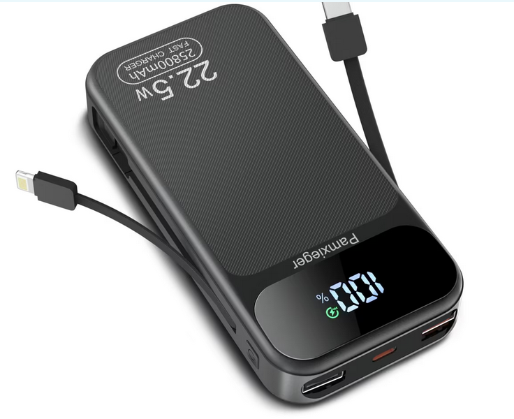 Batterie externe 25 800 mAh 22,5 W avec câble USB-C intégré, PD3.0/QC4.0, compacte 300 g, promo Amazon