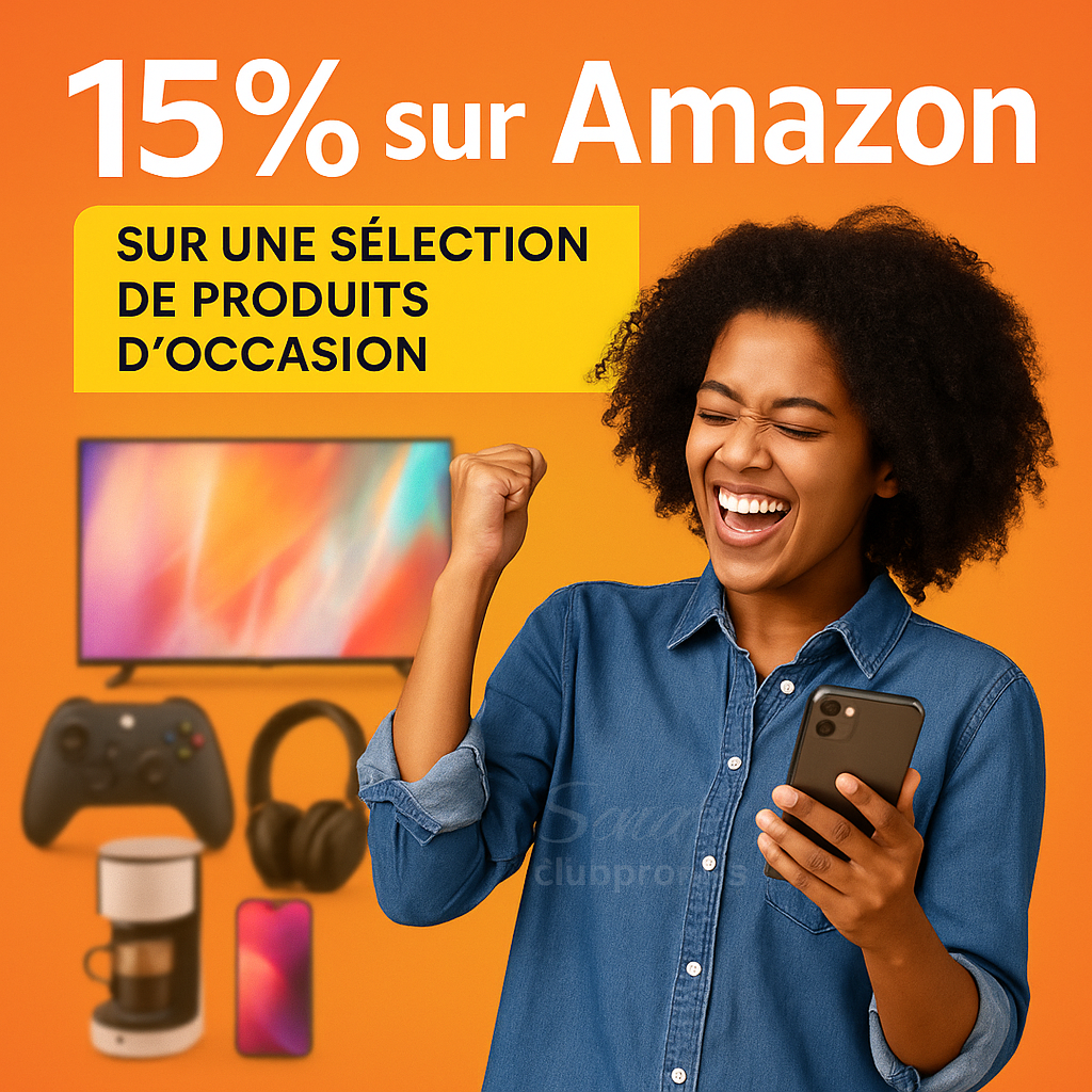 Offre Amazon Seconde Main – 15 % de réduction sur des produits d’occasion, téléphones, jeux, high-tech, livraison rapide, garantie incluse – Juin Juillet 2025
