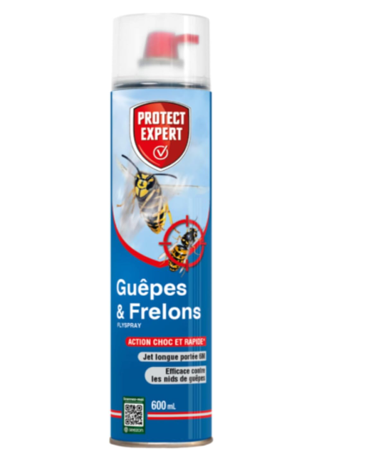 Aérosol Protect Expert anti-guêpes et frelons – Jet longue portée 6m, action foudroyante contre nids et insectes volants – Format 600ml prêt-à-l’emploi – Sécurité optimale avec pulvérisation à distance.