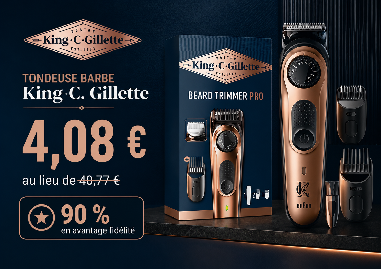 Tondeuse King C. Gillette à 4,08 € chez E.Leclerc après 36,69 € crédités en avantage fidélité