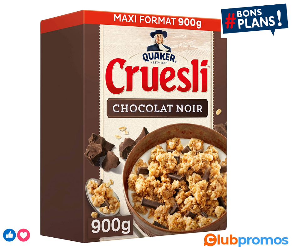 Quaker Céréales Complètes Chocolat Noir, La boîte de 900g.png