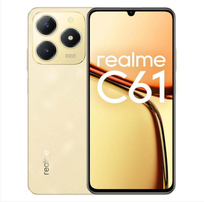 Smartphone Realme C61 6,7 pouces, 6 Go RAM, 128 Go stockage, batterie 5 000 mAh, charge rapide 45 W, écran 90 Hz, design 7,74 mm, IP54, bon plan Amazon.