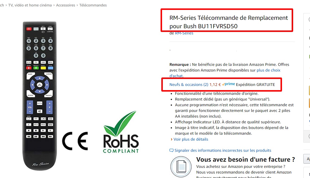 RM-Series Télécommande de Remplacement pour Bush BU11FVRSD50  Amazon fr  High-tech.jpg