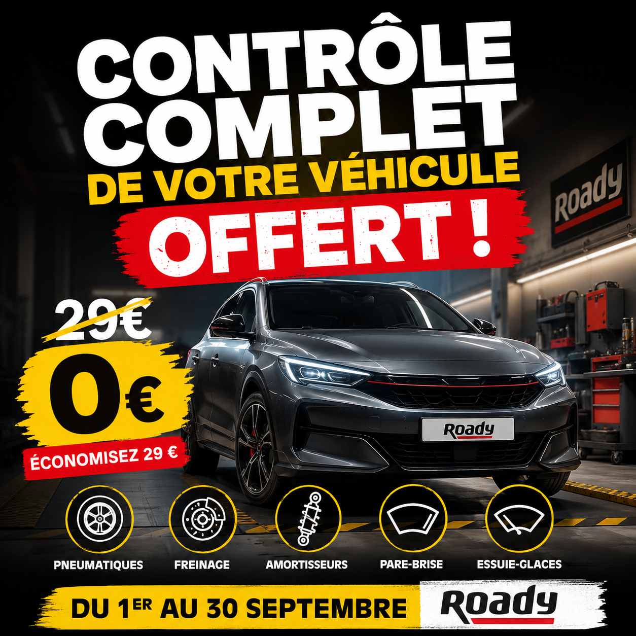 Contrôle complet du véhicule Roady gratuit au lieu de 29 euros en septembre 2026
