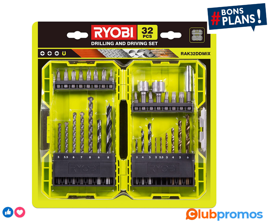 RYOBI - Coffret Empilable 32 Accessoires Mixtes Perçage - Vissage - Boulonnage + 1 Porte-embou...png