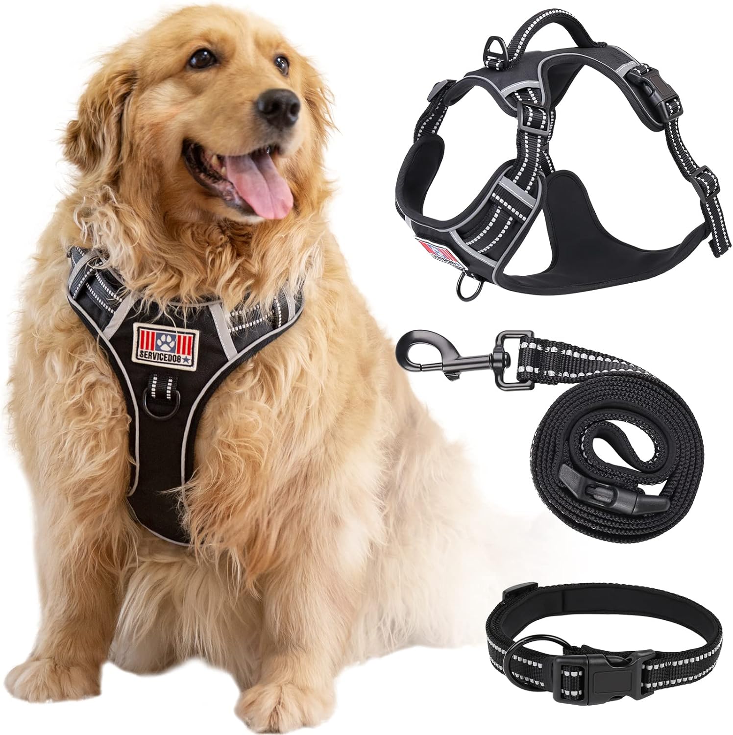 Rywell Harnais pour Chien Réglable, avec Laisse, Collier, Velcro et PoignéeRembourrée, Harnais...jpg