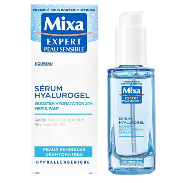 Sérum Mixa Hyalurogel Booster d'Hydratation, soin repulpant et hydratant 24h, peau éclatante et protégée du dessèchement