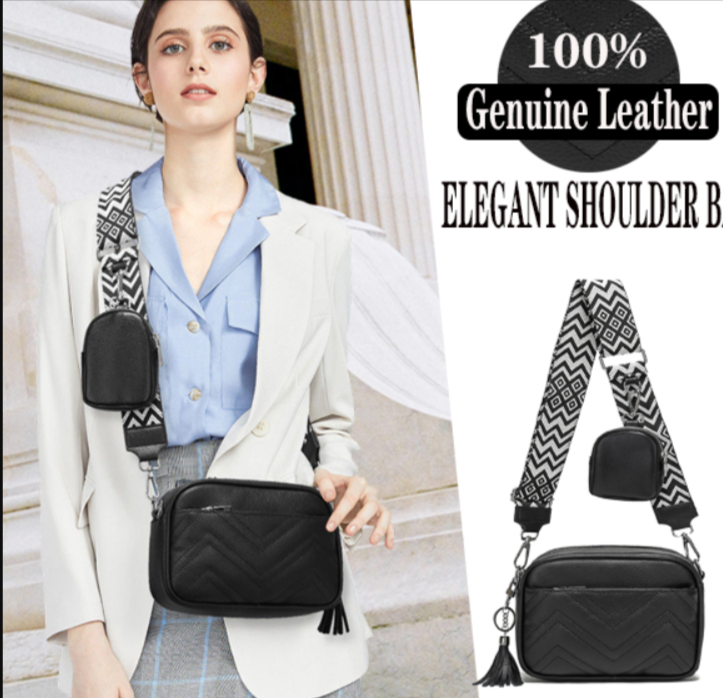 Sac à bandoulière femme en cuir véritable noir KUNKUN avec porte-monnaie amovible, modèle chic et pratique à petit prix sur Amazon