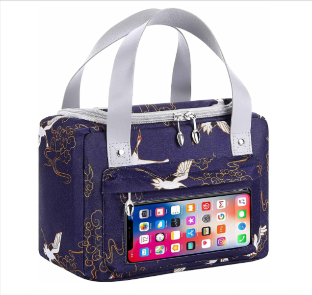  Sac à déjeuner isotherme compact 8L, tissu Oxford imperméable, isolation thermique coton perlé, poche tactile pour téléphone, parfait pour travail ou pique-nique – en promotion sur Amazon