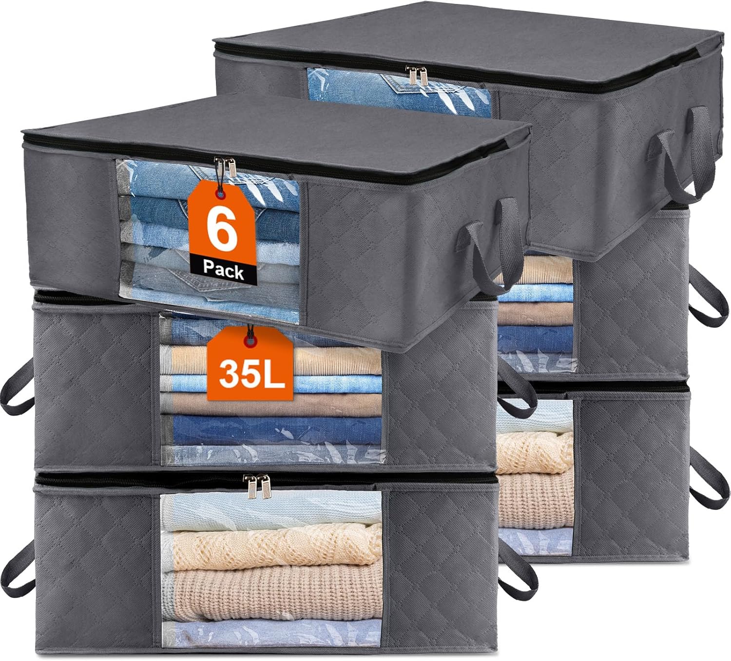 Lot de 6 sacs de rangement Withosent 35L en tissu non-tissé avec poignées renforcées – Idéal pour vêtements, couettes, jouets – Design pliable et pratique – Bon plan à prix mini sur Amazon