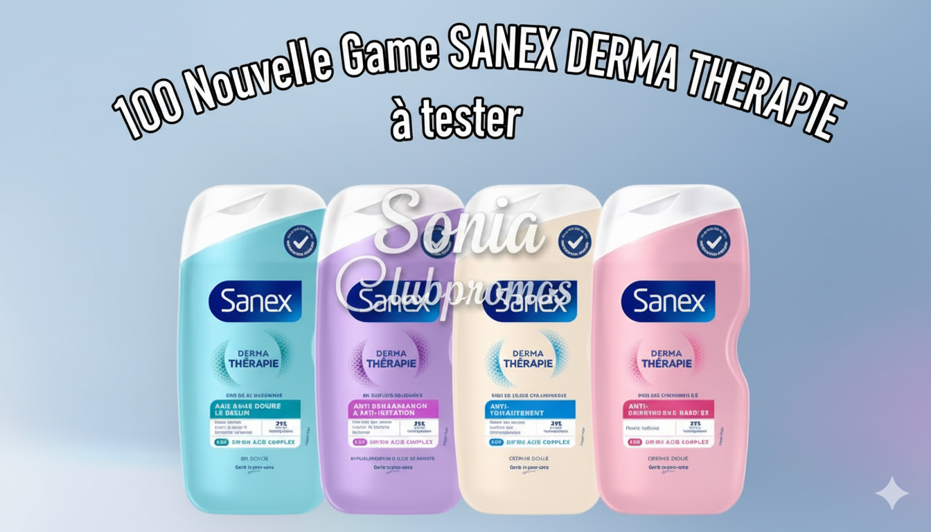 Campagne de test Sanex Derma Thérapie – 100 produits gratuits à tester : huile de douche, crème anti-dessèchement, gel douche sébo-régulateur et crème anti-tiraillement – ClubPromos
