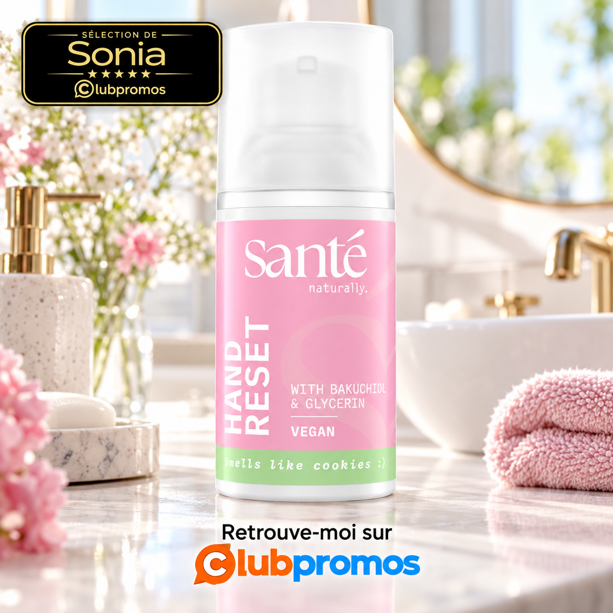 : Crème pour les mains SANTÉ naturally Hand Reset 30 ml, au bakuchiol, 10 % de glycérine et beurre de karité, à 3,01 € sur Amazon.