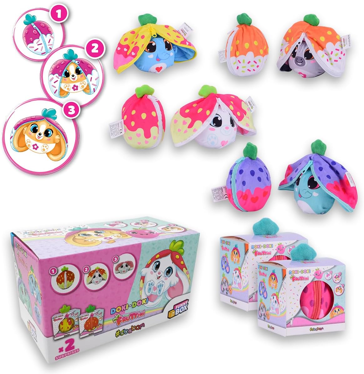 Coffret peluches réversibles Sbabam FUNNY BOX Doki Doki Fruttini – 2 peluches surprises en forme de fruits transformables en lapin – jouet original pour enfants dès 3 ans – bon plan jouet Amazon