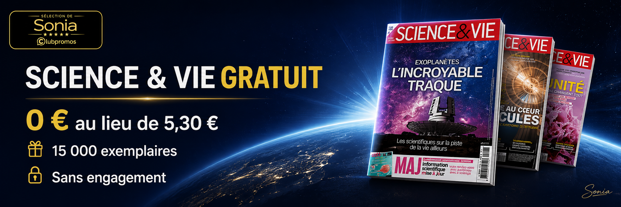 Bannière Science & Vie avec Édition Découverte de 16 pages offerte gratuitement dans la limite de 15 000 exemplaires